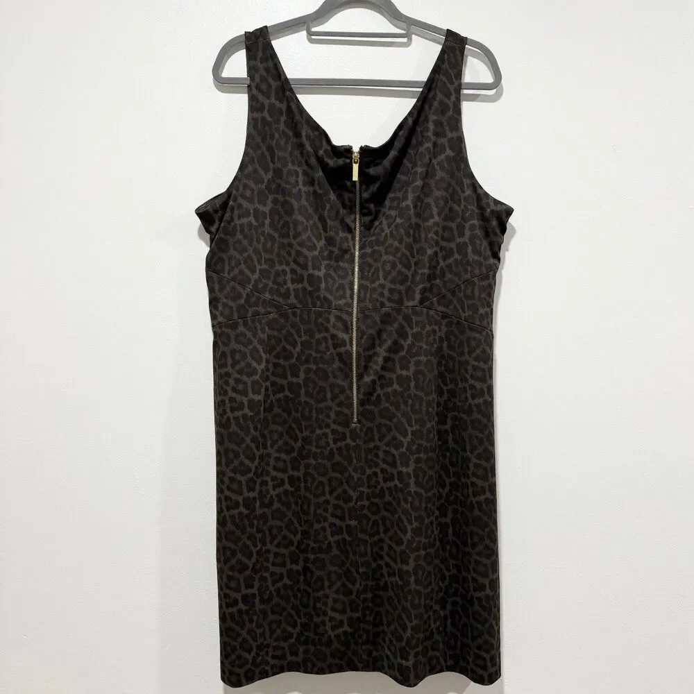 Michael Kors NWT Leopard Print Sleeveless Zip Stretch Midi Dress Women Sz 24W